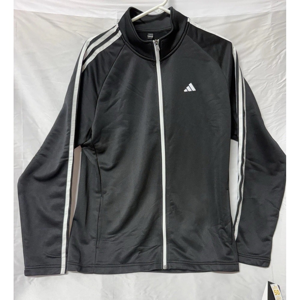 Adidas Golf French Terry Mens Size Medium Black White Full Zip Jacket UPF 50